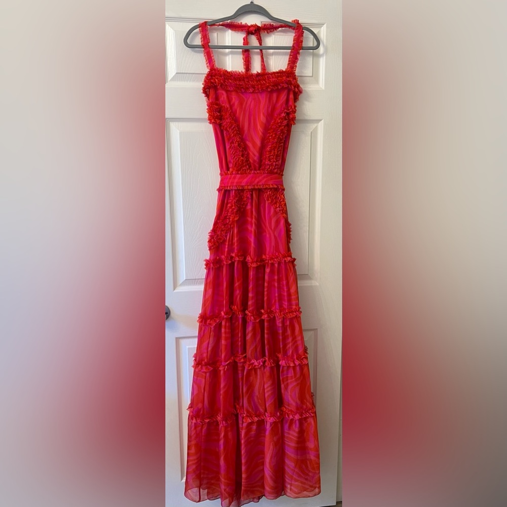 Alexis pink & red dress w ruffle details and  matching sash. - Picture 5 of 5